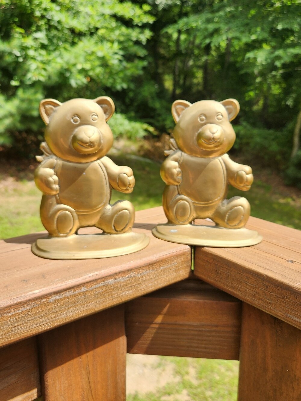 SET OF TWO Solid Brass Teddy Bear Bookends